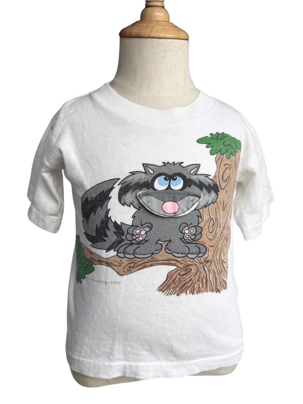 Vintage 1992 Zoo Gallery Raccoon Flip Mouth T Shirt Toddler 2T Graphic Tee USA